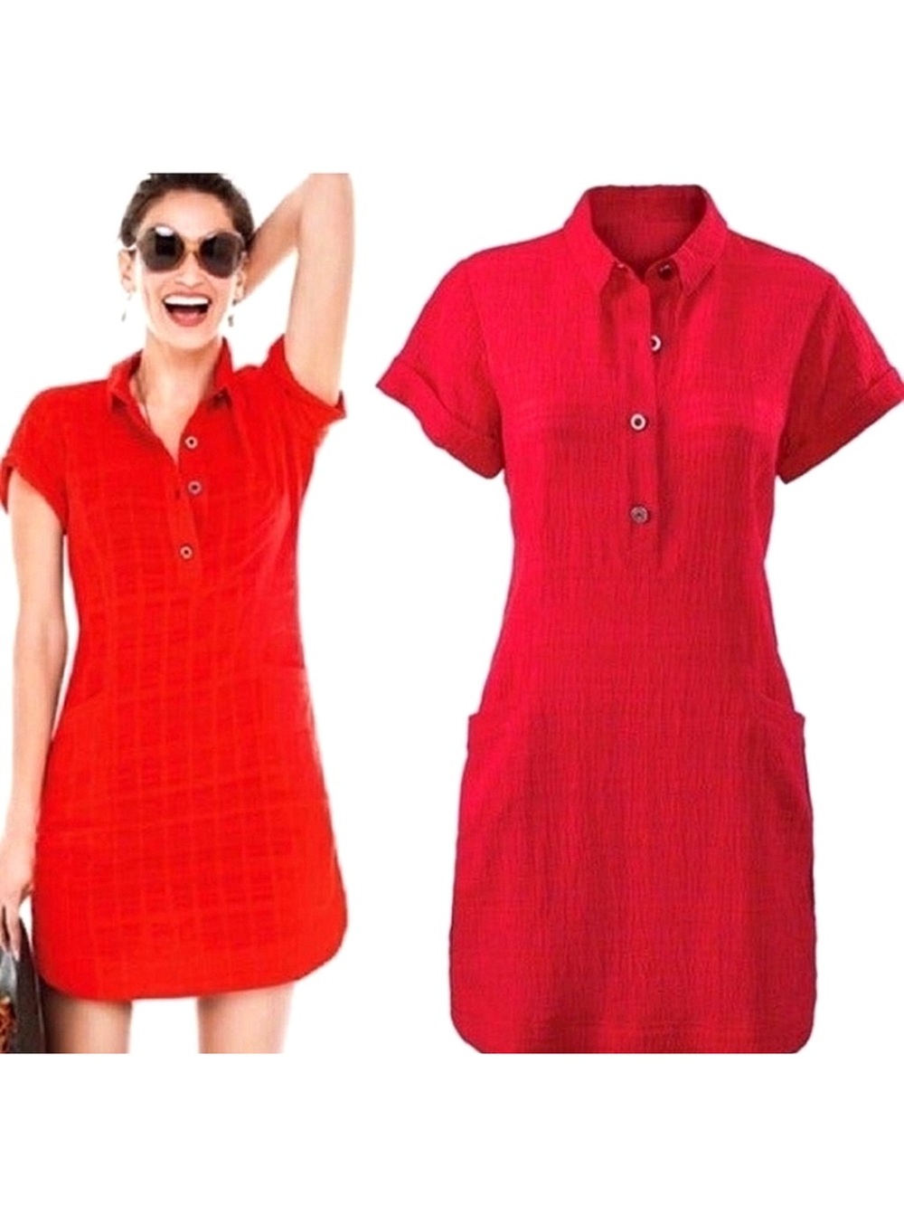 CAbi Vibrant Red Short Sleeve Shirt Dress